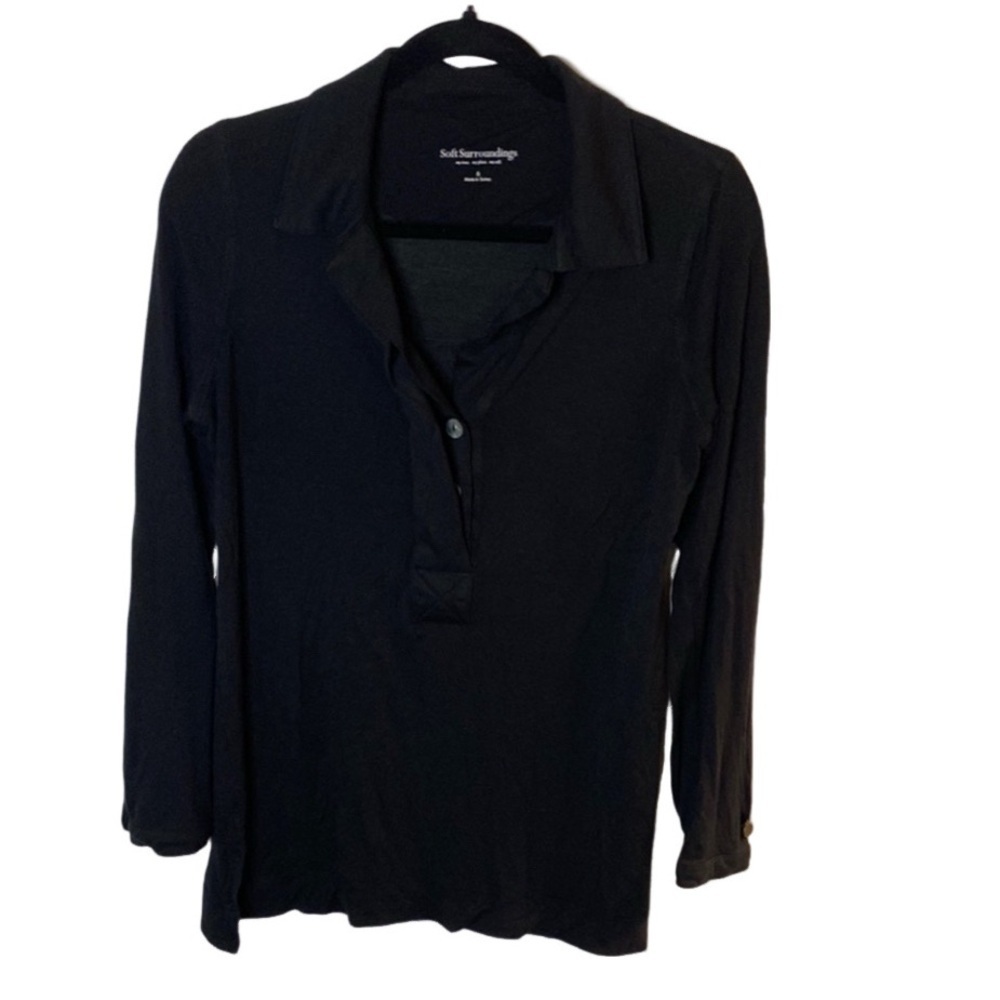 Soft Surroundings Black 3/4 Sleeve. Pullover with Buttons Shirt. Size S.